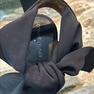 Donald J. Pliner navy Bow tie at ankle wedges